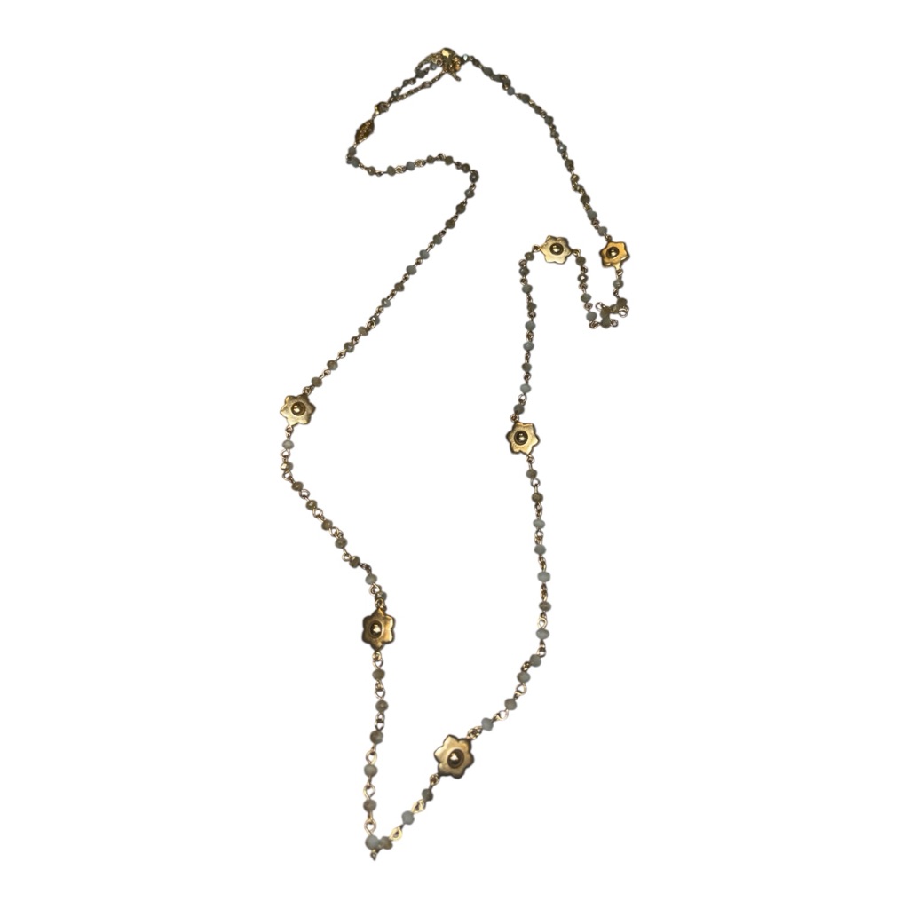 Spartina 449 Gold Tone Beaded Flower Station Chain Necklace J40 30$